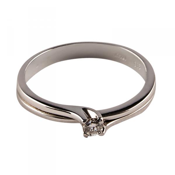 14 karátos fehér arany brill gyűrű. Tisztasága és színe a nemzetközi besorolás szerint: vs,g, nagysága 0,06ct.