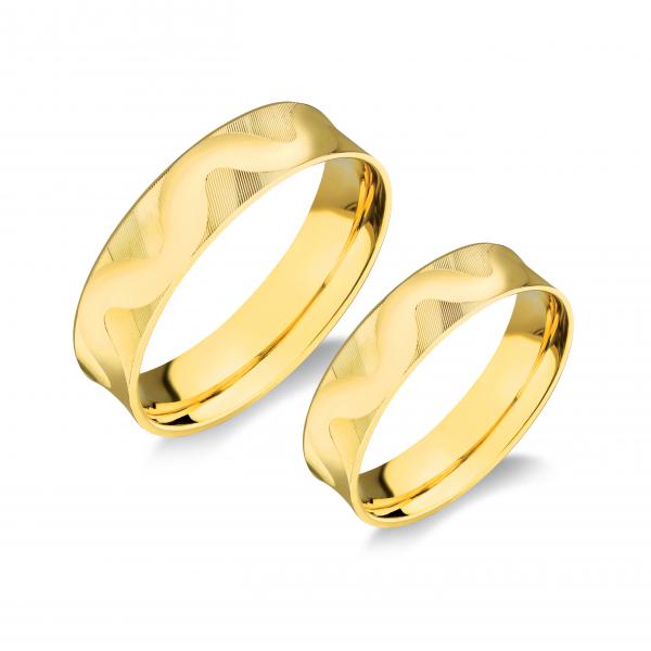 Csak sárga. Felülete matt és fényes. Gépi kagyló mintára vésett. A gyűrű belül sima.