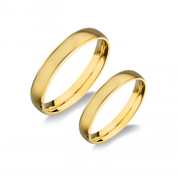 Csak sárga. Felülete selyemmattra vésett.
Tetszés szerinti kövezéssel (cirkonia vagy brill). Kívül, belül finoman hajlított /domború/.